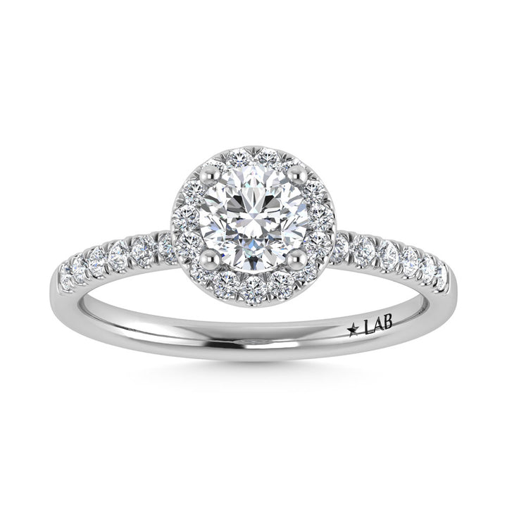 14K White Gold Lab Grown Diamond  4 1/3 Ct.Tw. IGI Certified Round Shape Halo Engagement Ring  (IGI Certified Center 4ct)