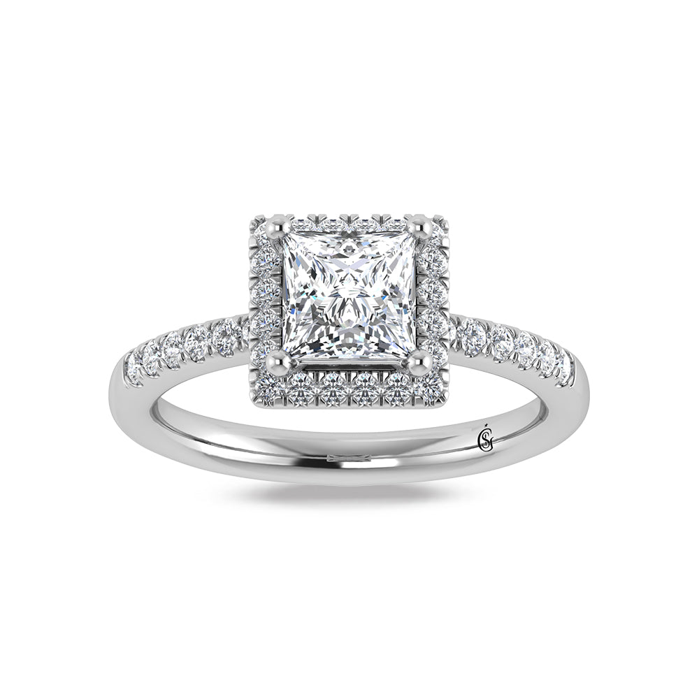 14K White Gold Princess Cut Lab Grown Diamond 1 1/4 ct.tw. Halo Engagement Ring (IGI Certified Center 1ct)