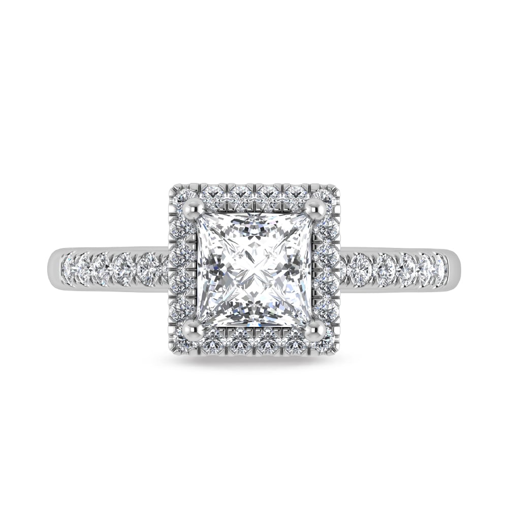 14K White Gold Princess Cut Lab Grown Diamond 1 1/4 ct.tw. Halo Engagement Ring (IGI Certified Center 1ct)