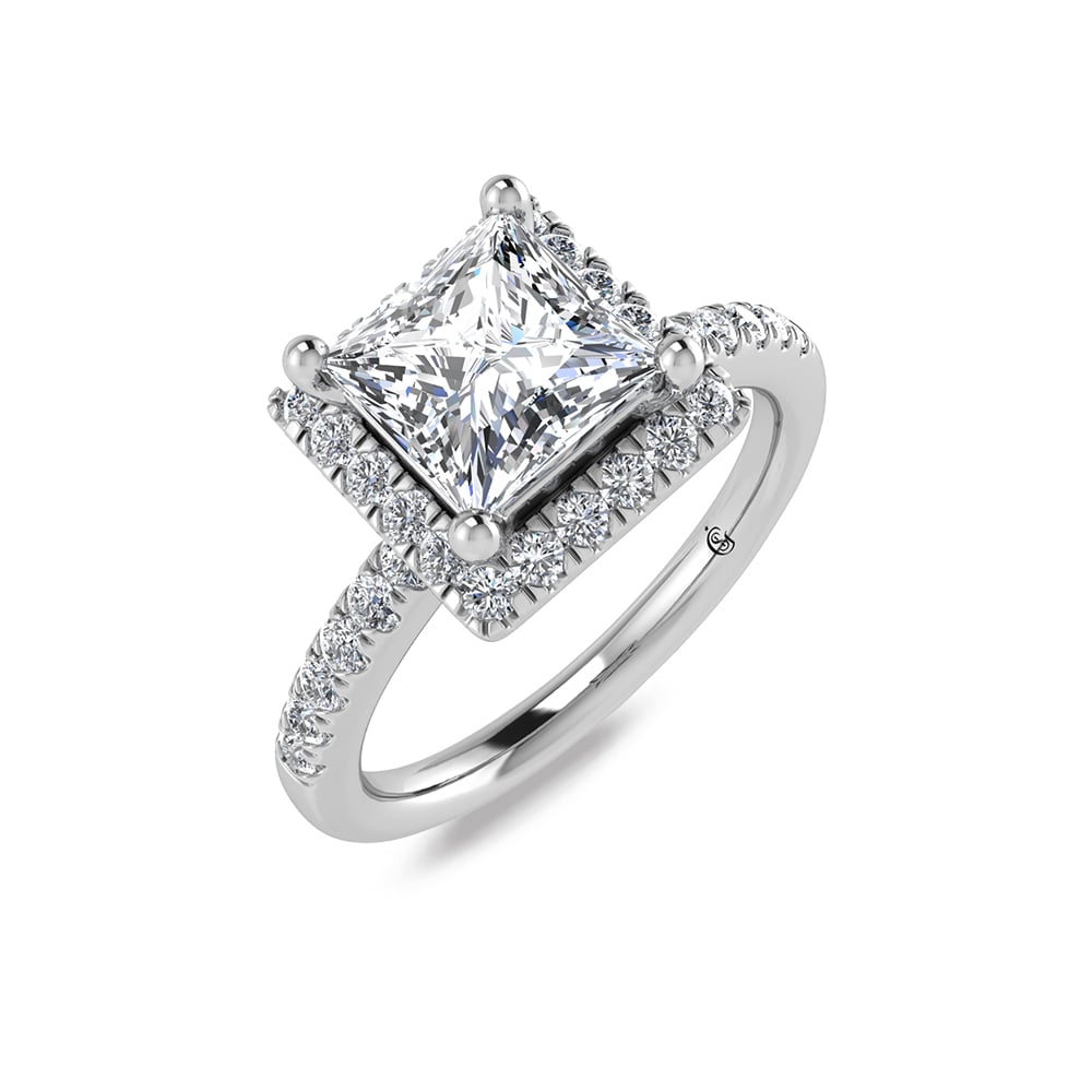 14K White Gold Princess Cut Lab Grown Diamond 1 1/4 ct.tw. Halo Engagement Ring (IGI Certified Center 1ct)