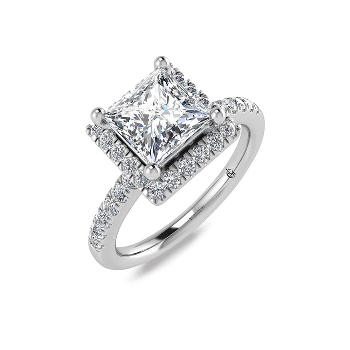 14K White Gold Princess Cut Lab Grown Diamond 1 1/4 ct.tw. Halo Engagement Ring (IGI Certified Center 1ct)