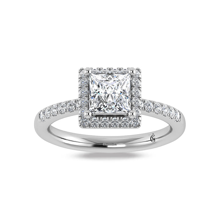 14K White Gold Princess Cut Lab Grown Diamond 1 3/4 ct.tw. Halo Engagement Ring (IGI Certified Center 1 1/2ct)