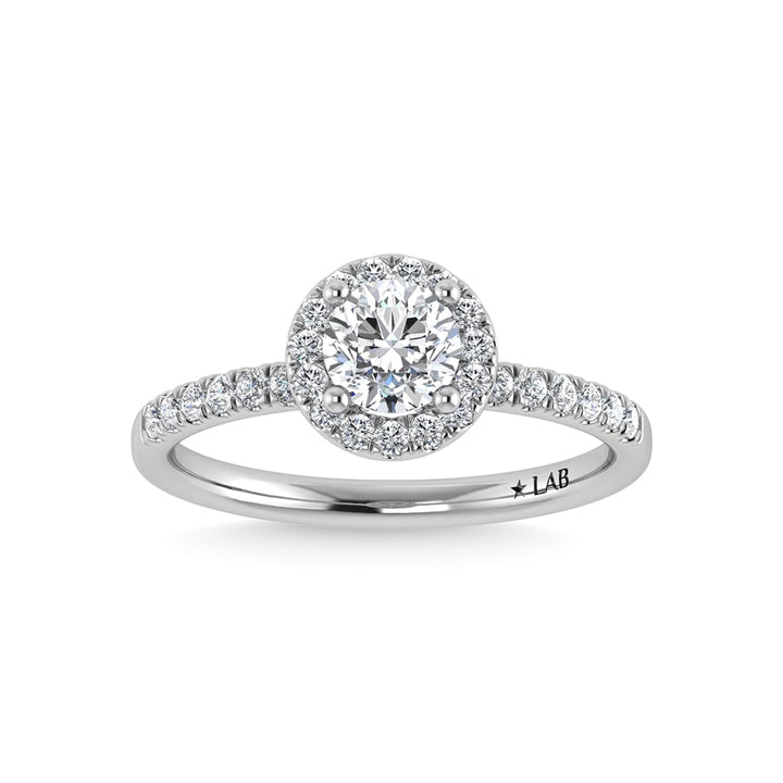 14K White Gold Lab Grown Diamond  1 1/4 Ct.Tw. Shank Round Shape Halo Engagement Ring (IGI Certified Center 1ct)