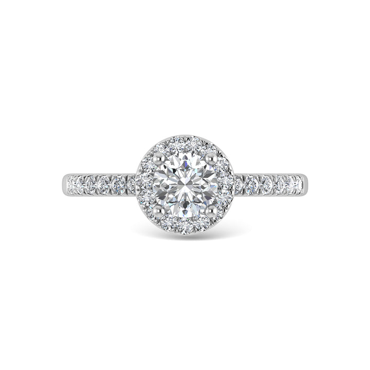 14K White Gold Lab Grown Diamond  1 1/4 Ct.Tw. Shank Round Shape Halo Engagement Ring (IGI Certified Center 1ct)