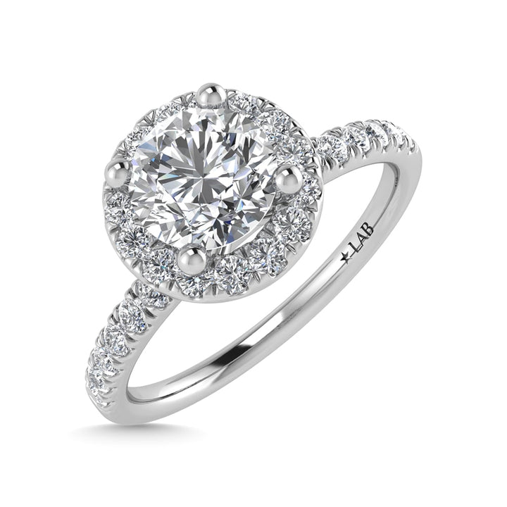 14K White Gold Lab Grown Diamond  1 1/4 Ct.Tw. Shank Round Shape Halo Engagement Ring (IGI Certified Center 1ct)
