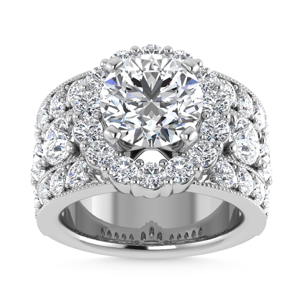 14K  White Gold Lab Grown Diamond 6 Ct.Tw.( 3 ct Center) Engagement Ring