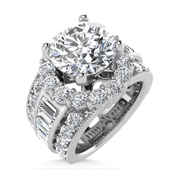 14K  White Gold Lab Grown Round and Baguette Diamond 3 3/8 Ct.Tw. Engagement Ring (IGI Certfied Center 2ct)