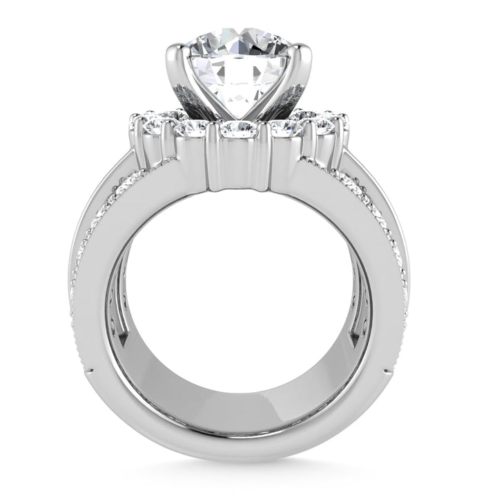 14K  White Gold Lab Grown Round and Baguette Diamond 3 3/8 Ct.Tw. Engagement Ring (IGI Certfied Center 2ct)