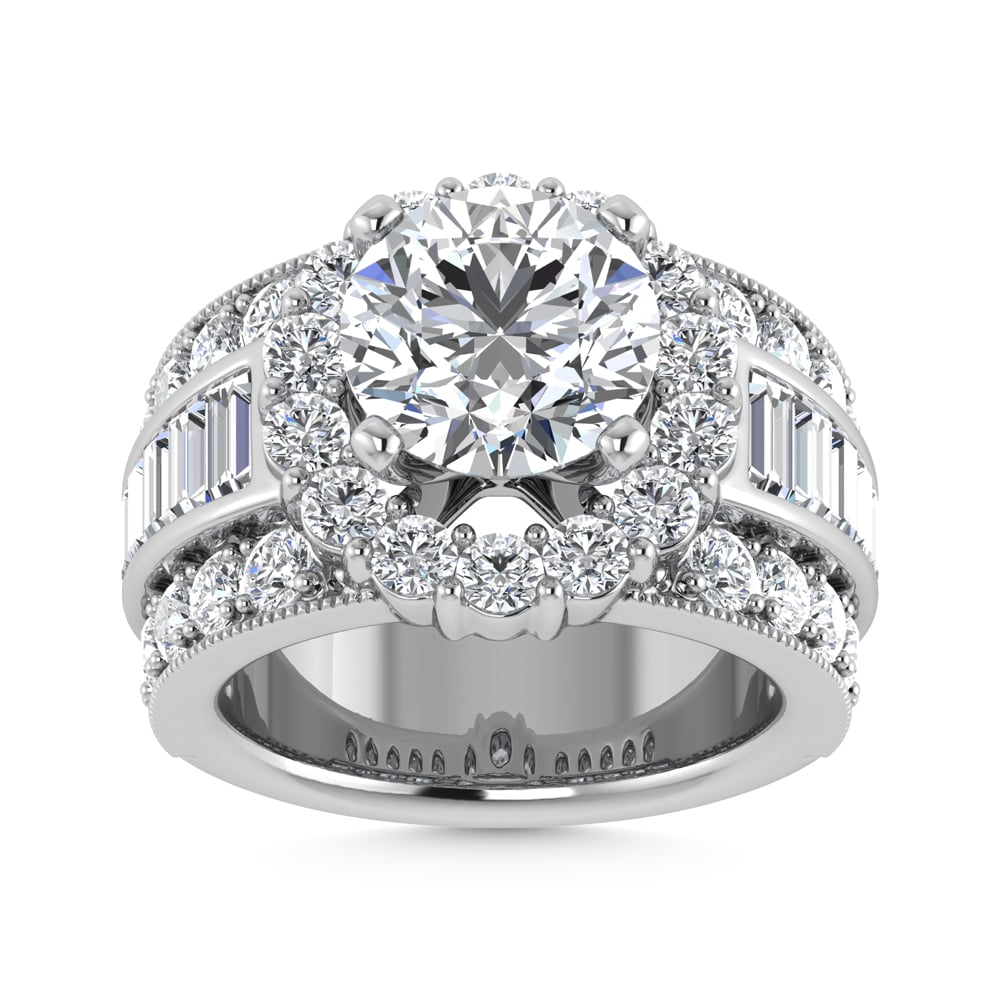 14K  White Gold Lab Grown Round and Baguette Diamond 5 1/5 Ct.Tw. ( 3 Ctw Center) Engagement Ring