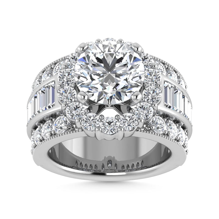 14K  White Gold Lab Grown Round and Baguette Diamond 5 1/5 Ct.Tw. ( 3 Ctw Center) Engagement Ring