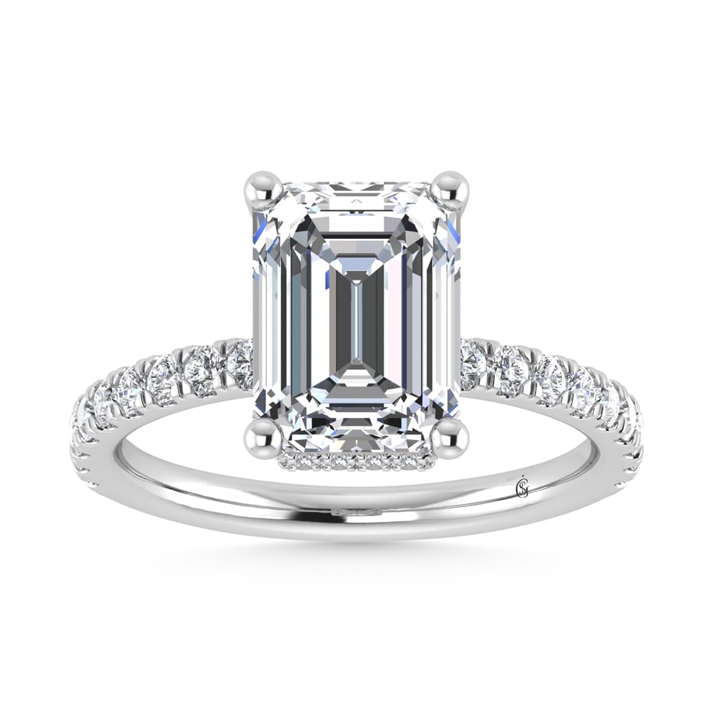 14K White Gold Lab Grown Diamond 5 1/2 Ct.Tw. Emerald Shape Halo  Engagement Ring (IGI Certified Center 5ct)