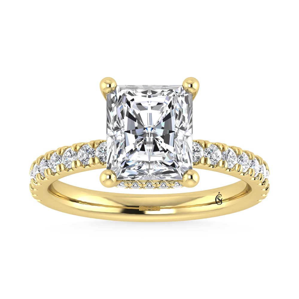 14K Yellow Gold Lab Grown Diamond 3 1/2 Ct.Tw. Radiant Shape Halo IGI Certified Engagement Ring (IGI Certified Center 3ct)