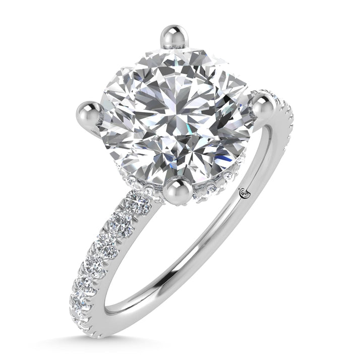 14K White Gold Lab Grown Diamond 7 5/8 Ct.Tw. Round Shape Halo IGI Certified Engagement Ring (IGI Certfied Center 7ct)