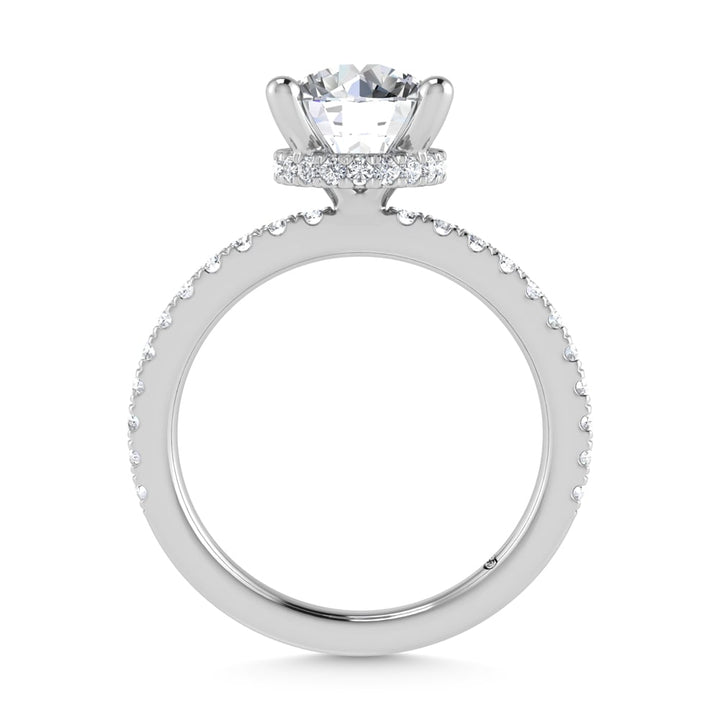 14K White Gold Lab Grown Diamond 7 5/8 Ct.Tw. Round Shape Halo IGI Certified Engagement Ring (IGI Certfied Center 7ct)