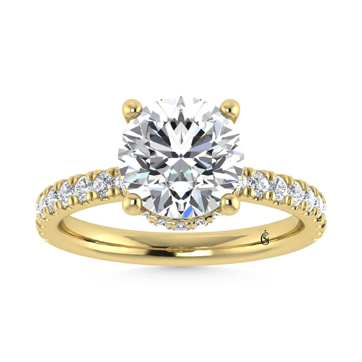 14K Yellow Gold Lab Grown Diamond 3 1/2 Ct.Tw. Round Shape Halo IGI Certified Engagement Ring (IGI Certified Center 3ct)