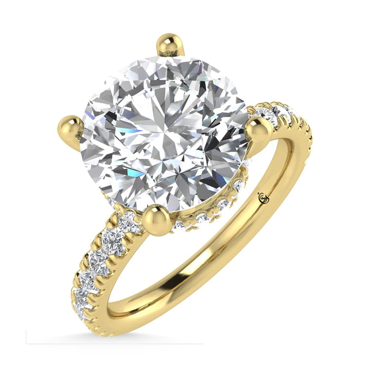 14K Yellow Gold Lab Grown Diamond 3 1/2 Ct.Tw. Round Shape Halo IGI Certified Engagement Ring (IGI Certified Center 3ct)