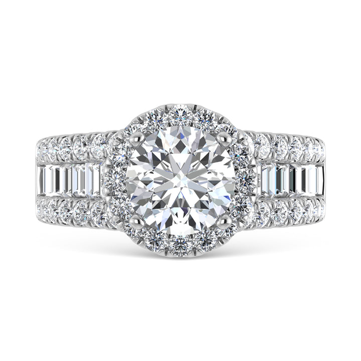 14K White Gold Lab Grown Diamond 3 1/2 ct.tw. Round Shape Engagement Ring (IGI Certified Center 2ct)
