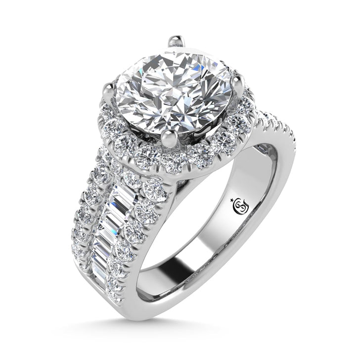14K White Gold Lab Grown Diamond 3 1/2 ct.tw. Round Shape Engagement Ring (IGI Certified Center 2ct)