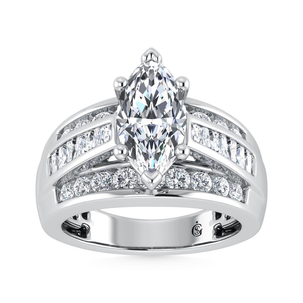 10K White Gold Lab Grown Diamond 2 1/4 ct.Tw. Marquise Shape Engagement Ring (IGI Certified Center 1 1/2 ct)