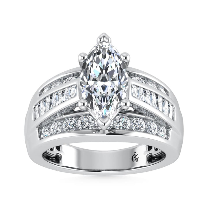 10K White Gold Lab Grown Diamond 2 7/8 ct.Tw. Marquise Shape Engagement Ring (IGI Certified Center 2ct)