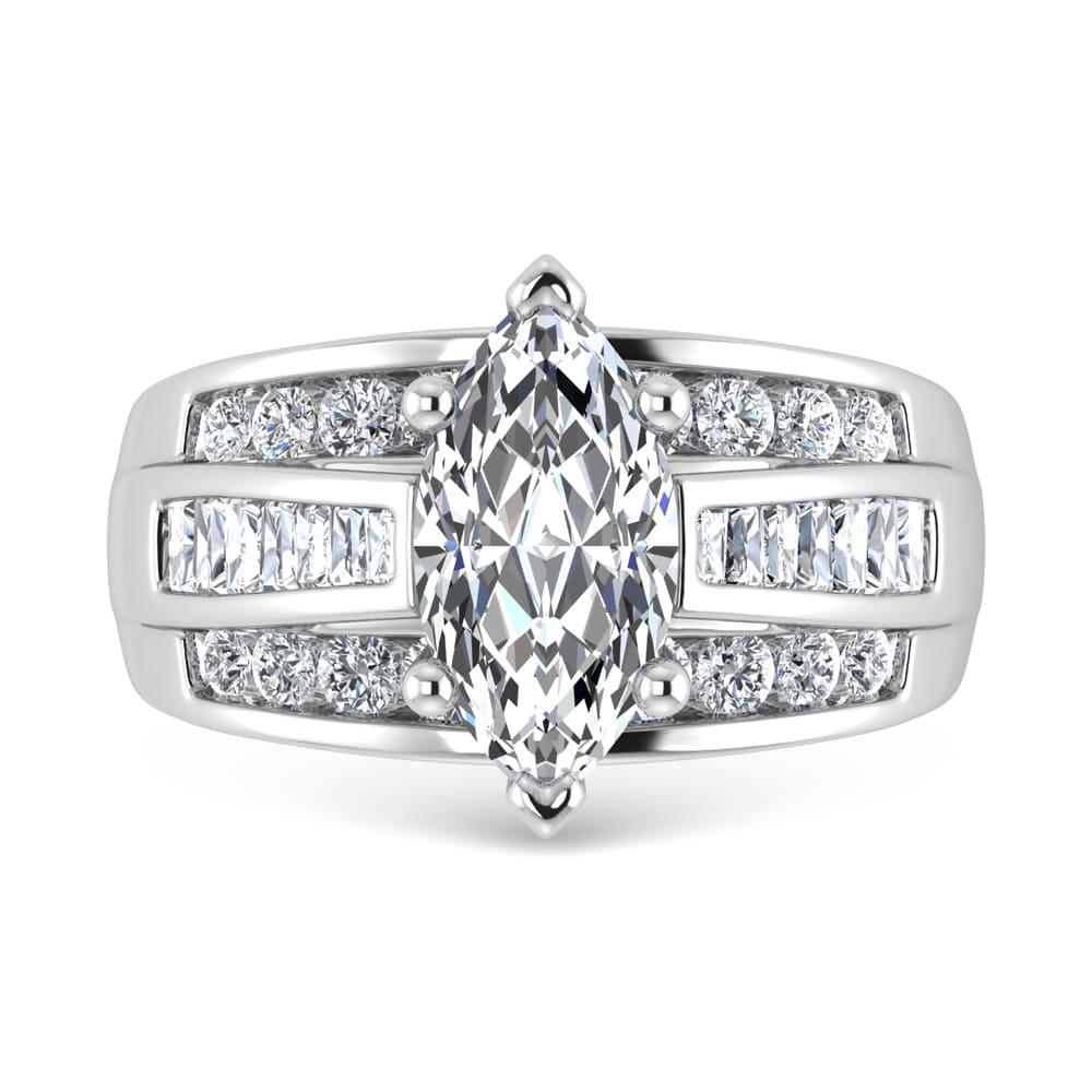 10K White Gold Lab Grown Diamond 2 7/8 ct.Tw. Marquise Shape Engagement Ring (IGI Certified Center 2ct)