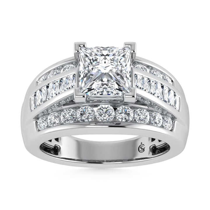 10K White Gold Lab Grown Diamond 2 7/8 ct.Tw. Princess Shape Engagement Ring (IGI Certified Center 2ct)