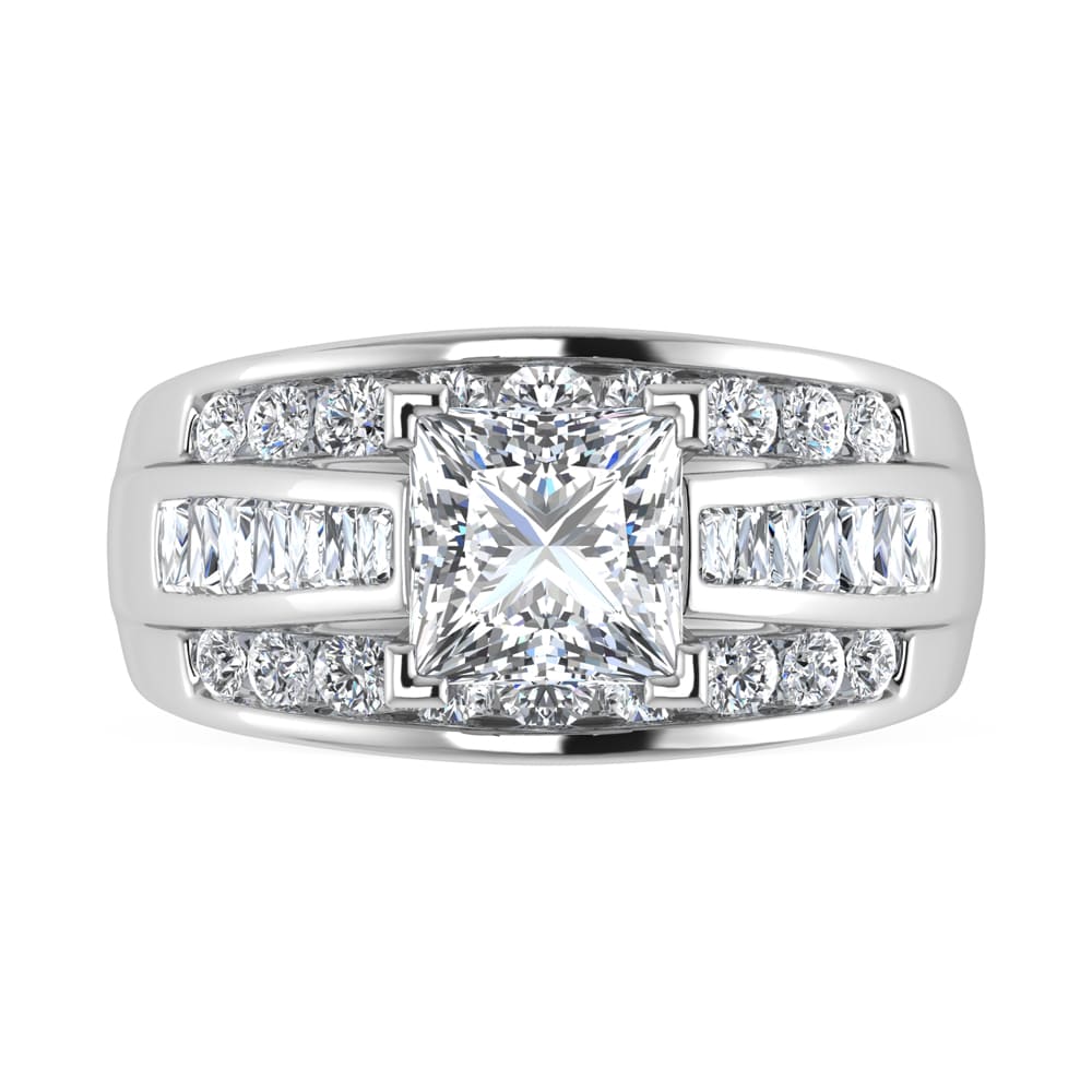 10K White Gold Lab Grown Diamond 2 7/8 ct.Tw. Princess Shape Engagement Ring (IGI Certified Center 2ct)