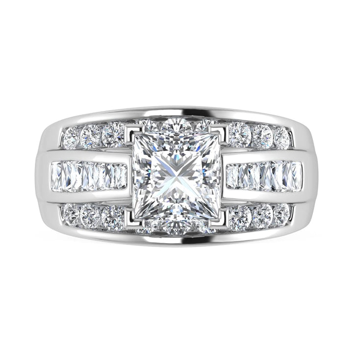 10K White Gold Lab Grown Diamond 2 7/8 ct.Tw. Princess Shape Engagement Ring (IGI Certified Center 2ct)