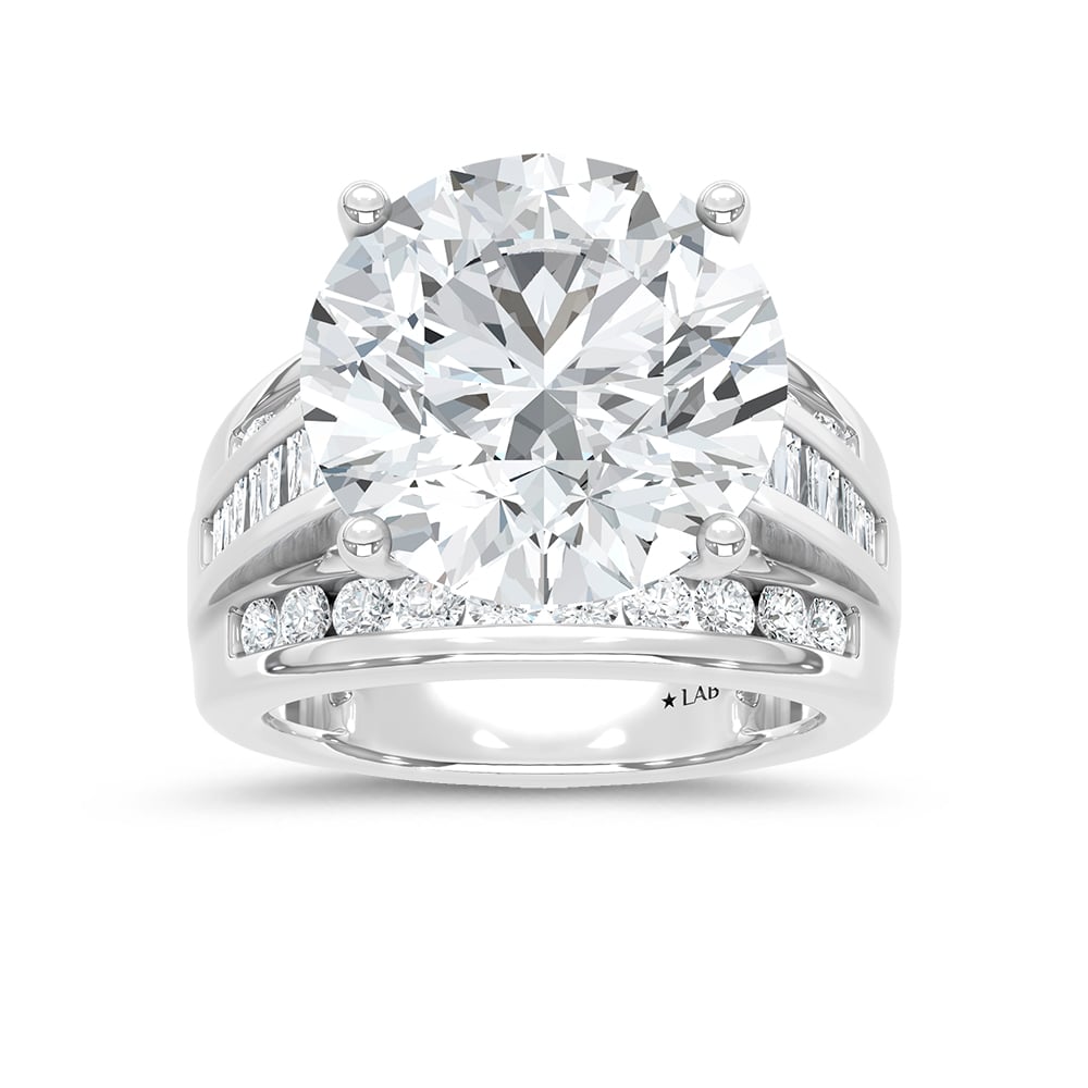 10K White Gold Lab Grown Diamond 2 7/8 ct.Tw. Round Shape Engagement Ring (IGI Certified Center 2ct)