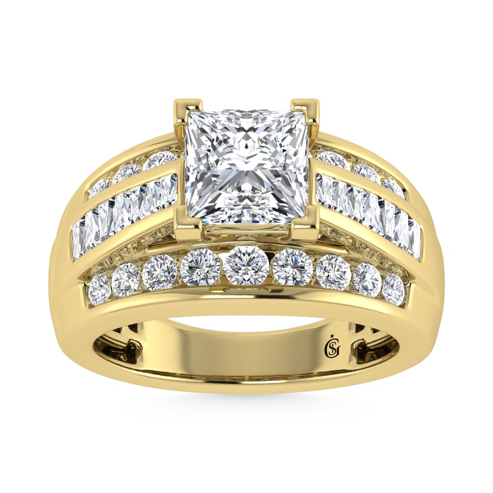14K Yellow Gold Lab Grown Diamond 2 7/8 ct.Tw. Princess Shape Engagement Ring (IGI Certified Center 2ct)