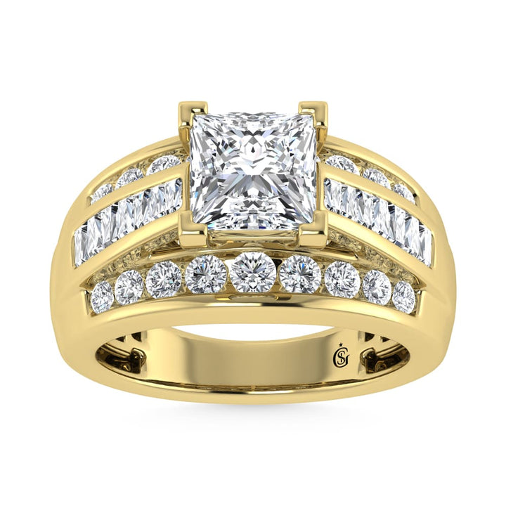 14K Yellow Gold Lab Grown Diamond 2 7/8 ct.Tw. Princess Shape Engagement Ring (IGI Certified Center 2ct)