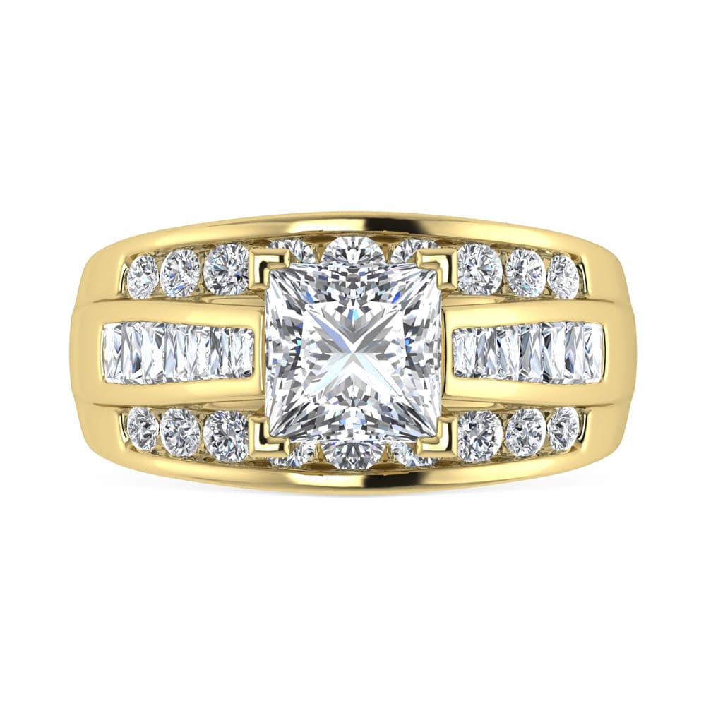 14K Yellow Gold Lab Grown Diamond 2 7/8 ct.Tw. Princess Shape Engagement Ring (IGI Certified Center 2ct)