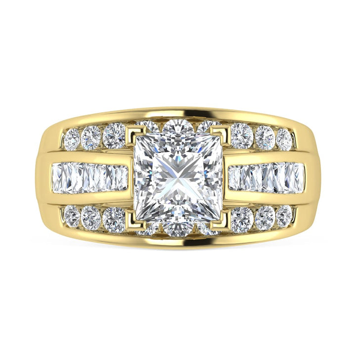 14K Yellow Gold Lab Grown Diamond 2 7/8 ct.Tw. Princess Shape Engagement Ring (IGI Certified Center 2ct)