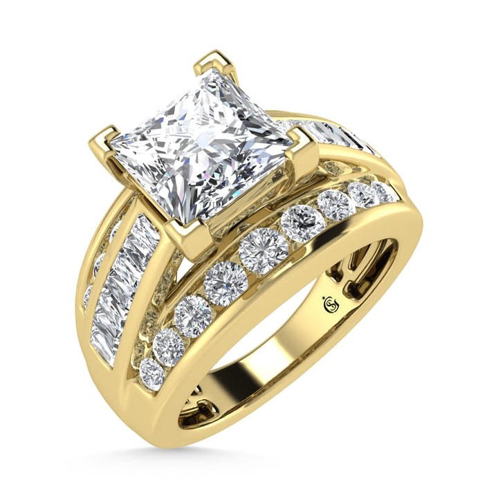 14K Yellow Gold Lab Grown Diamond 2 7/8 ct.Tw. Princess Shape Engagement Ring (IGI Certified Center 2ct)