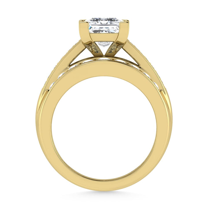 14K Yellow Gold Lab Grown Diamond 2 7/8 ct.Tw. Princess Shape Engagement Ring (IGI Certified Center 2ct)