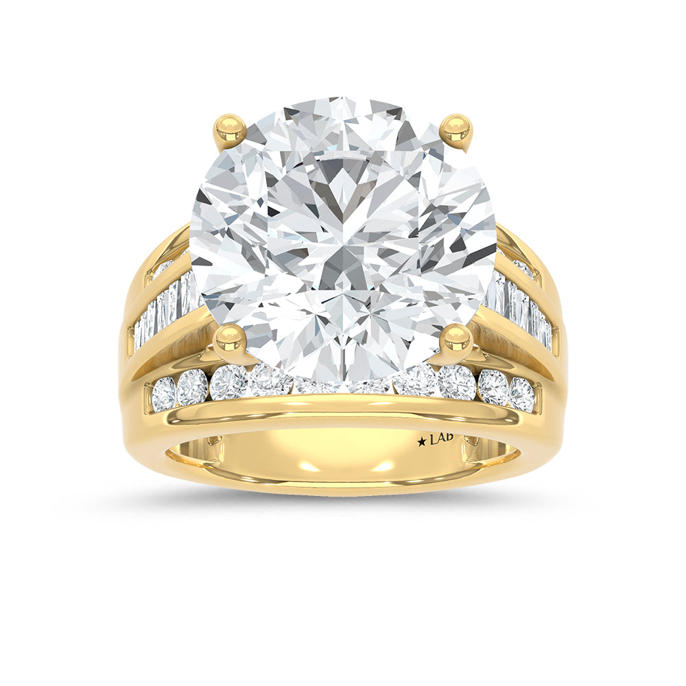 10K Yellow Gold Lab Grown Diamond 2 7/8 ct.Tw. Round Shape Engagement Ring (IGI Certified Center 2ct)