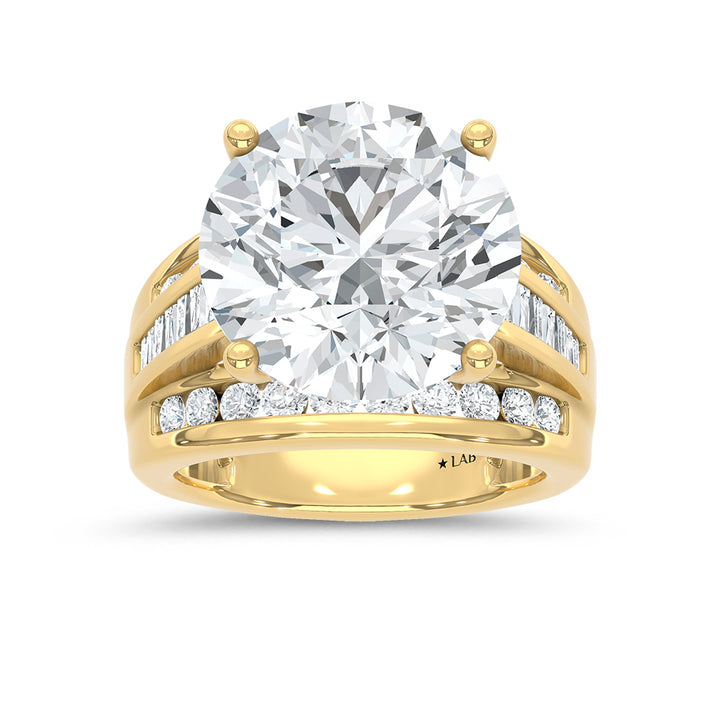 10K Yellow Gold Lab Grown Diamond 2 7/8 ct.Tw. Round Shape Engagement Ring (IGI Certified Center 2ct)