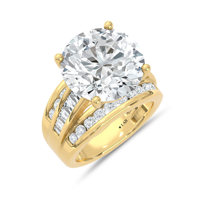 10K Yellow Gold Lab Grown Diamond 2 7/8 ct.Tw. Round Shape Engagement Ring (IGI Certified Center 2ct)