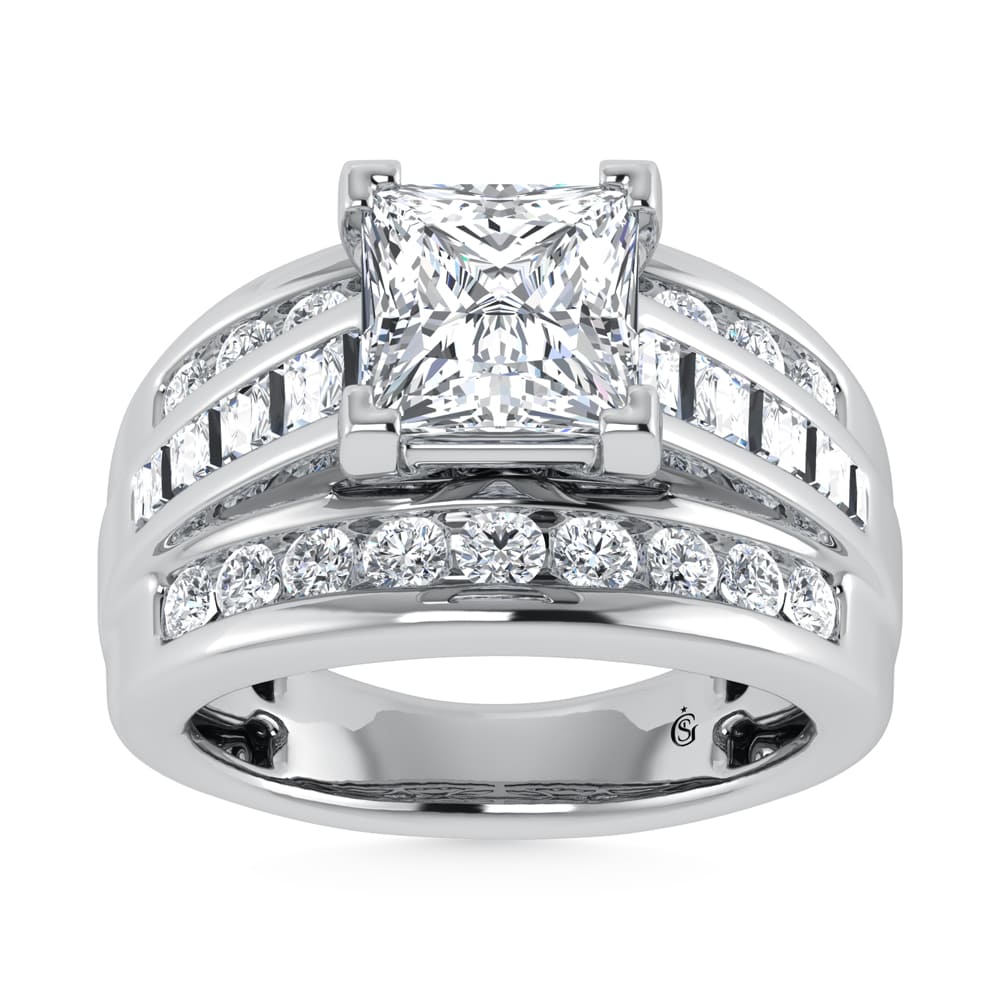 14K White Gold Lab Grown Diamond 5 ct.Tw. Princess Shape Engagement Ring (IGI Certified 4ct)