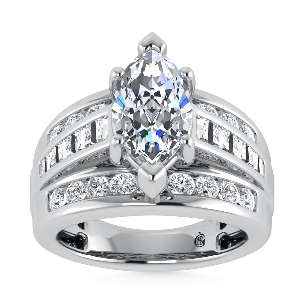 10K White Gold Lab Grown Diamond 3 7/8 ct.Tw. Marquise Shape Engagement Ring (IGI Certified Center 3ct)