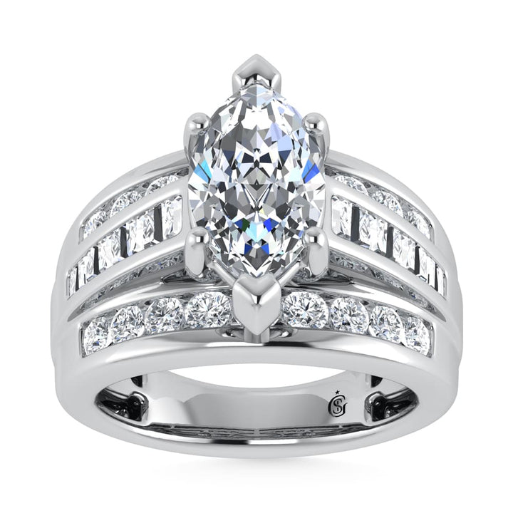 10K White Gold Lab Grown Diamond 3 7/8 ct.Tw. Marquise Shape Engagement Ring (IGI Certified Center 3ct)