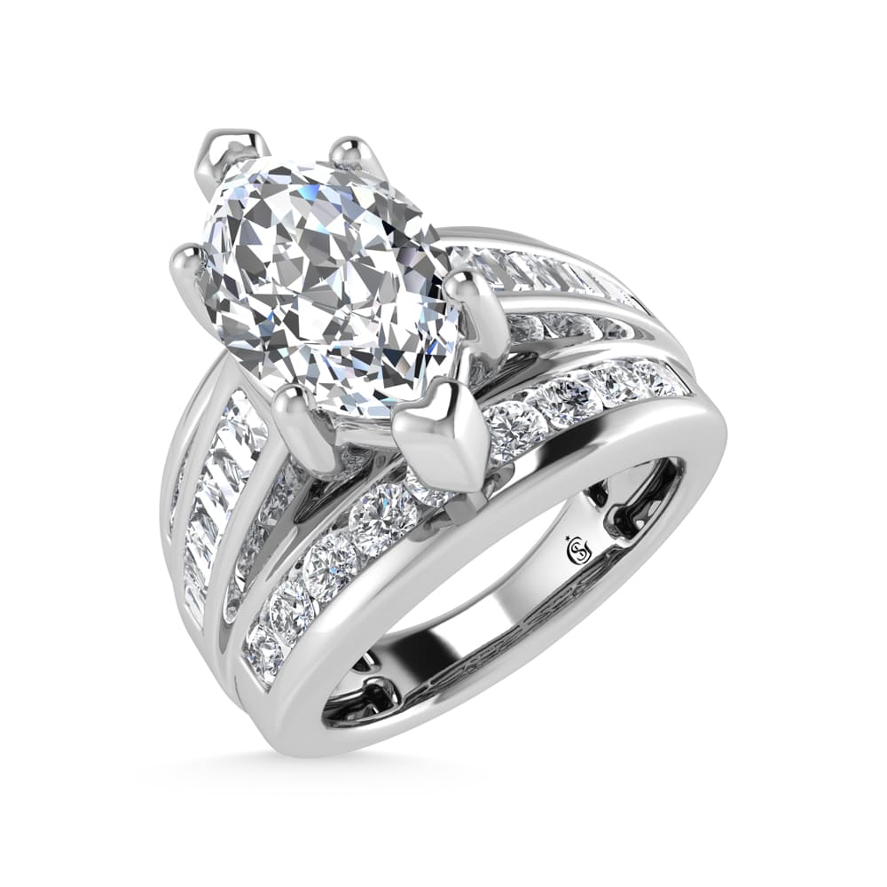 10K White Gold Lab Grown Diamond 3 7/8 ct.Tw. Marquise Shape Engagement Ring (IGI Certified Center 3ct)