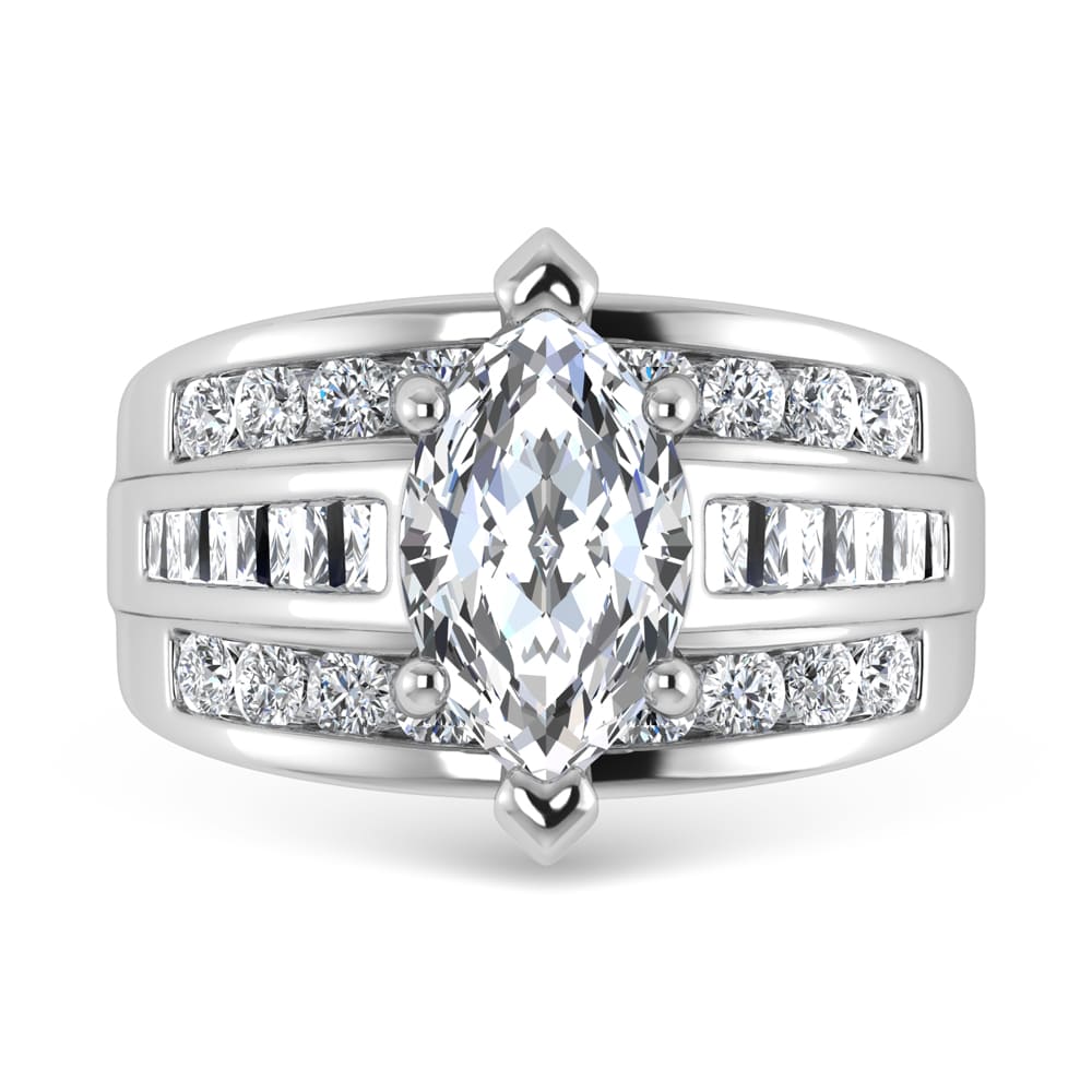 10K White Gold Lab Grown Diamond 3 7/8 ct.Tw. Marquise Shape Engagement Ring (IGI Certified Center 3ct)