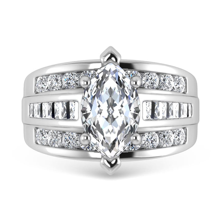 10K White Gold Lab Grown Diamond 3 7/8 ct.Tw. Marquise Shape Engagement Ring (IGI Certified Center 3ct)