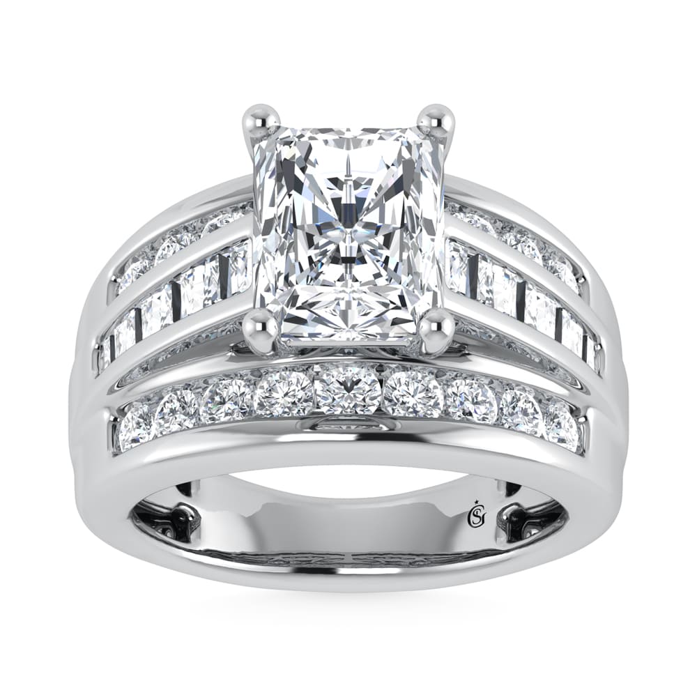 10K White Gold Lab Grown Diamond 3 7/8 ct.Tw. Radiant Shape Engagement Ring (IGI Certified Center 3ct)