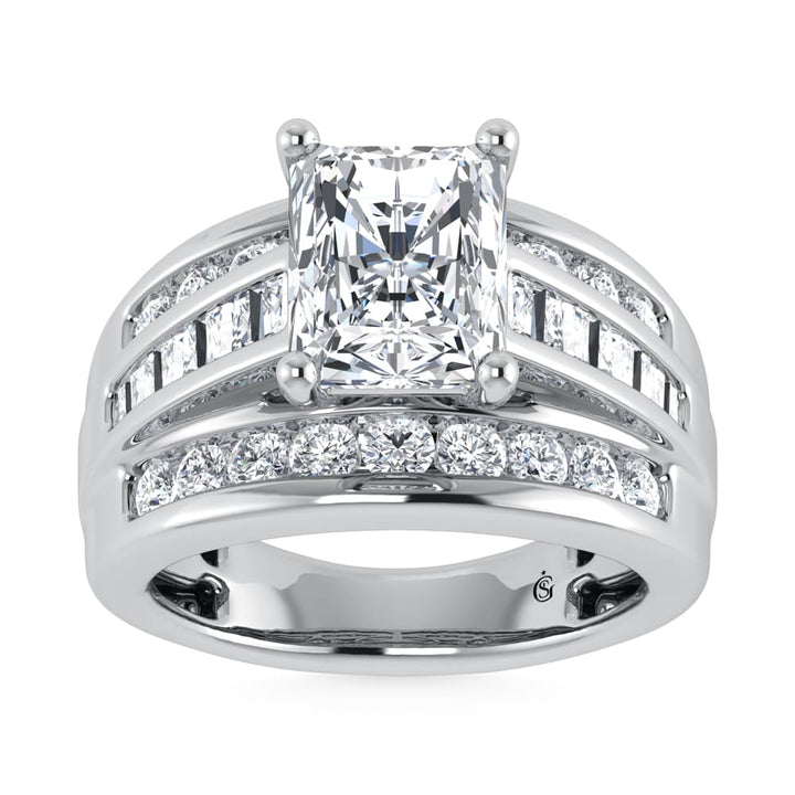 10K White Gold Lab Grown Diamond 3 7/8 ct.Tw. Radiant Shape Engagement Ring (IGI Certified Center 3ct)