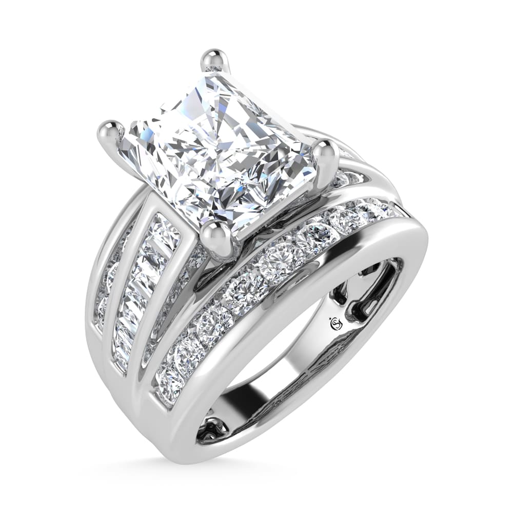 10K White Gold Lab Grown Diamond 3 7/8 ct.Tw. Radiant Shape Engagement Ring (IGI Certified Center 3ct)