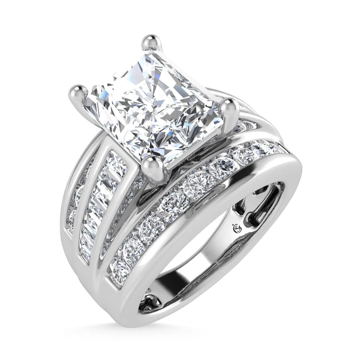 10K White Gold Lab Grown Diamond 3 7/8 ct.Tw. Radiant Shape Engagement Ring (IGI Certified Center 3ct)