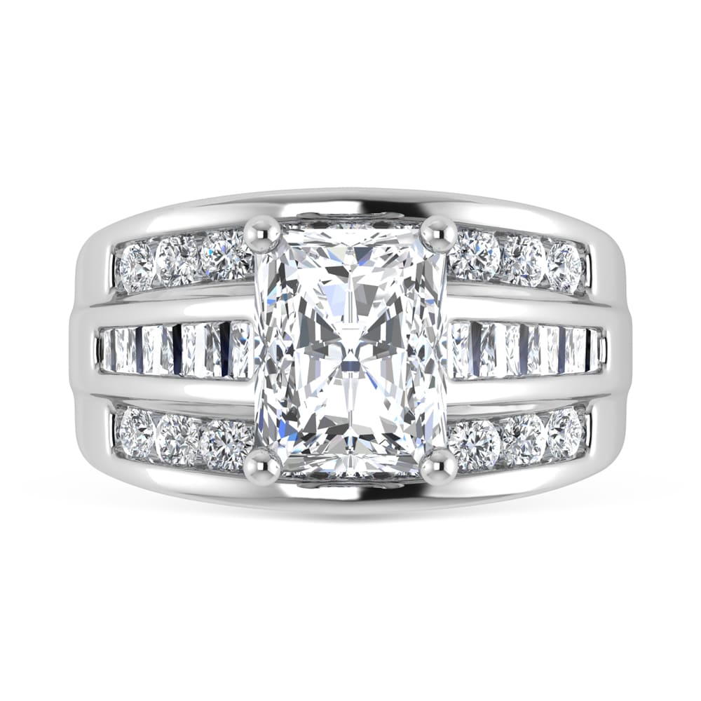 10K White Gold Lab Grown Diamond 3 7/8 ct.Tw. Radiant Shape Engagement Ring (IGI Certified Center 3ct)