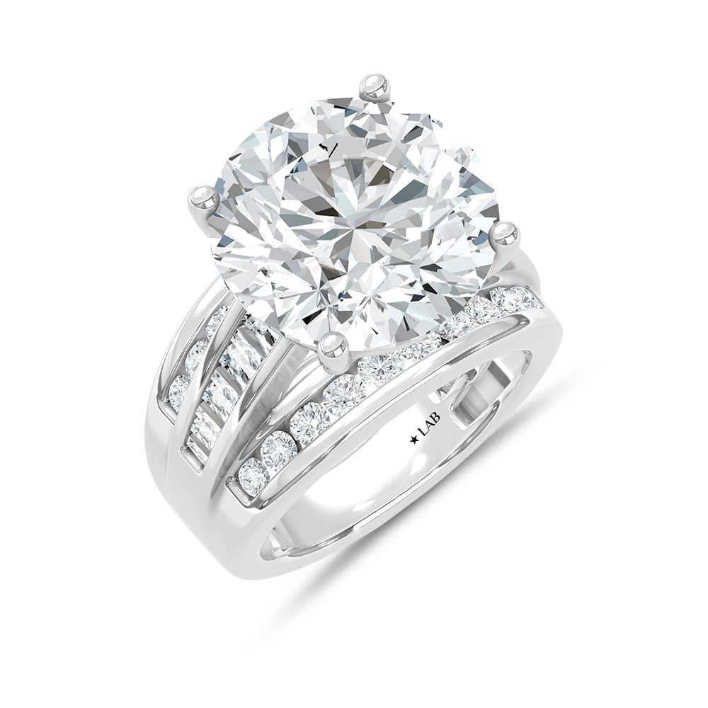 10K White Gold Lab Grown Diamond 3 7/8 ct.Tw. Round Shape Engagement Ring (IGI Certified Center 3ct)